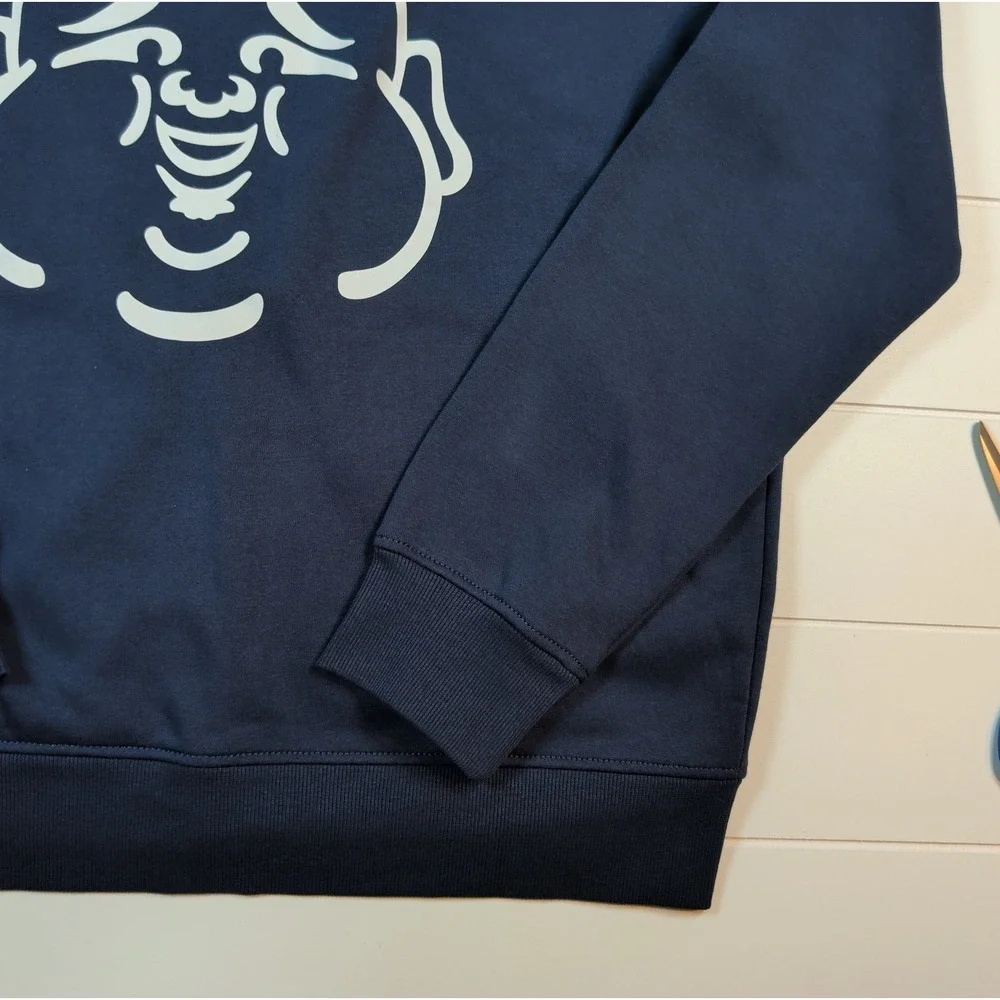 True Religion Zip Hoodie Mens Large Navy Blue Buddha Graphic Logo 106659